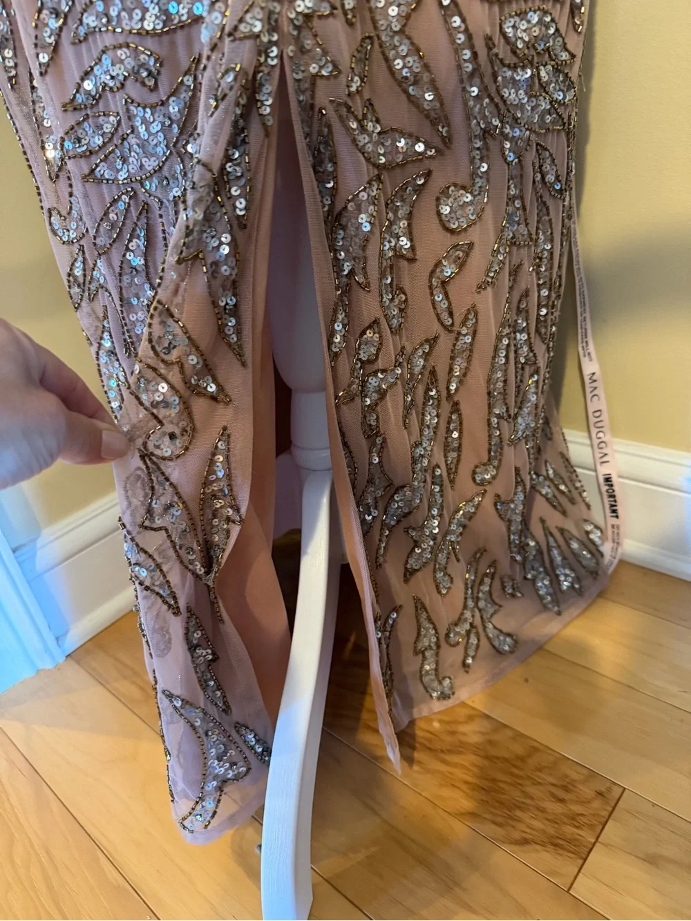 NWT Mac Duggal Size 20 Hand Beaded Sequin Cocktail MIDI Dress Long Sleeve